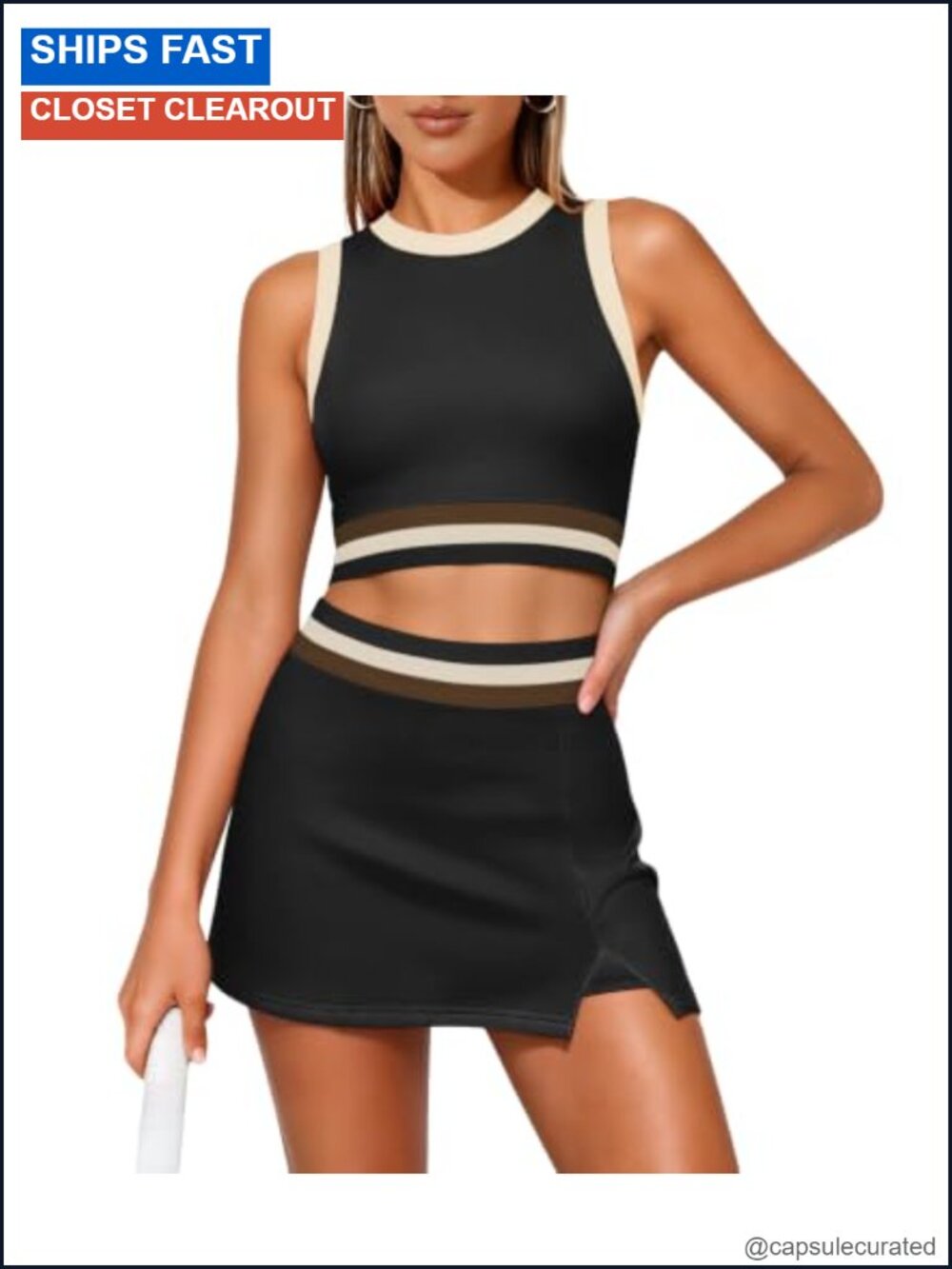 Women's Two-Piece Tennis Skirt Set with Crop Top & Built-in Shorts Skort